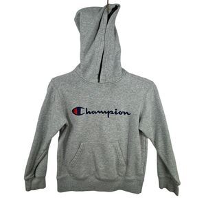 Champion Classic Logo Gray Pullover Hoodie Sweatshirt Youth Athletic Casual Wear